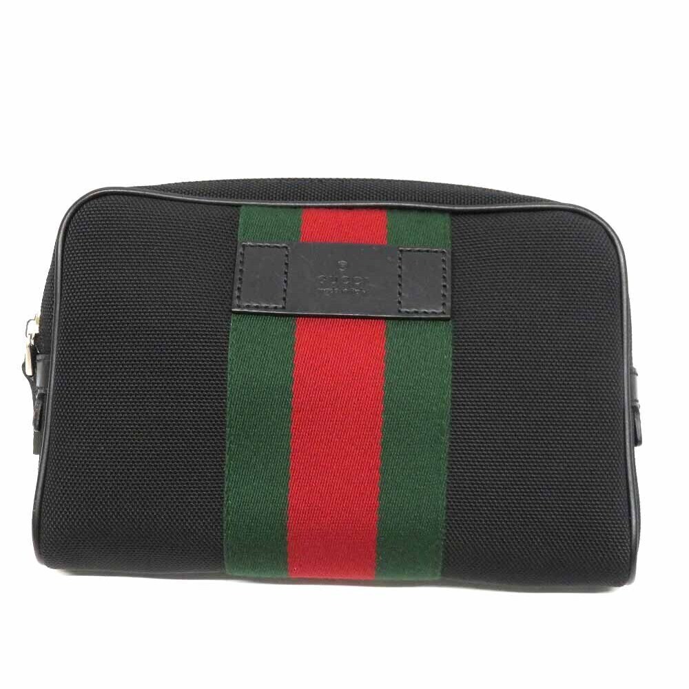 Gucci Techno Web stripe belt bag black canvas leather